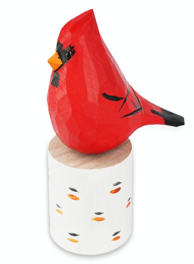 VIPbuy Handmade Wood Bird Figurines, Hand Carved Painted Wooden Bird Ornaments Crafts Home Office Desktop Decor Gifts (Male Cardinal) - Image 2